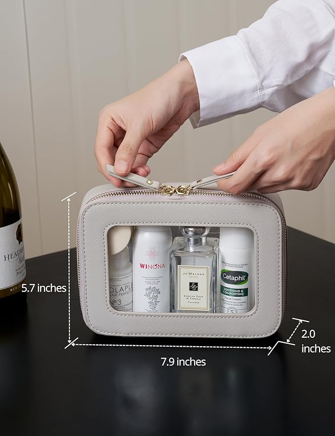 Popvibe Clear Makeup Bag Travel Cosmetic Case Transparent Toiletry Bag with Zipper, Portable Make Up Organizer Traveling Compact Car Bag for Essentials