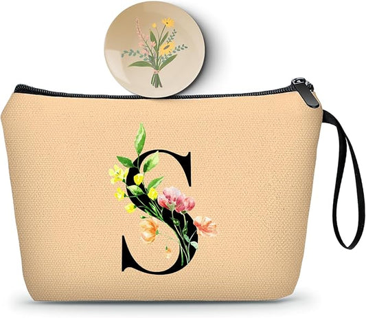 Women Birthday Unique Bride to be Bridal Shower Initial Gifts for Mom Sister Friend Her Teacher Aunt Makeup Cosmetic Bag with Mirror Mothers Day Christmas Graduation S