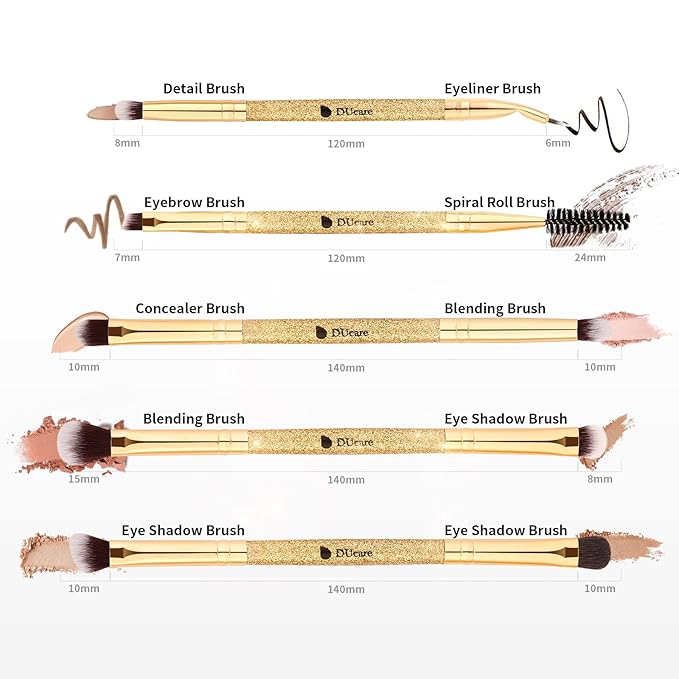 DUcare Eyeshadow Brushes Set Duo End Eye Makeup Brushes Eyeshadow Brush set 5Pcs Travel Concealer Eyebrow Eyelash Eye Liners Blending