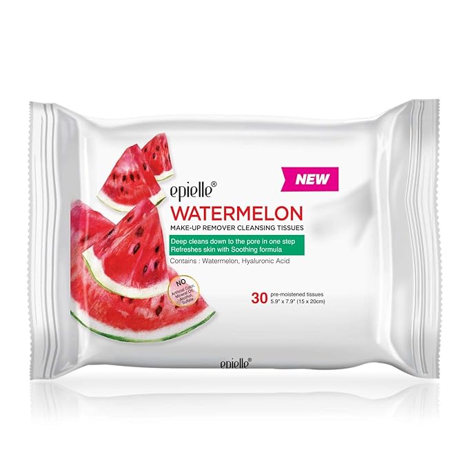 Epielle Makeup Remover Wipes, Remove Dirt, Oil, Waterproof Mascara, Gentle Daily Facial Cleanser Towelettes with Vitamin C, Watermelon & Cucumber, Hypoallergenic & Alcohol-Free, 30 Count (Pack of 6)