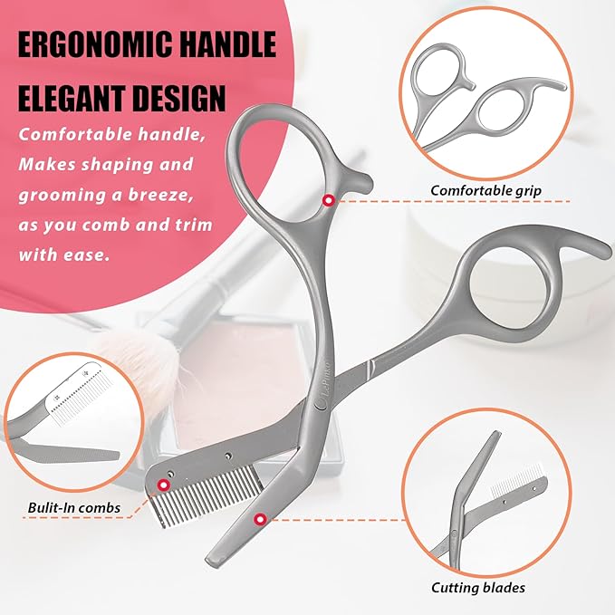 Eyebrow Trimming Scissors with Combs, Eyebrow Trimmers, Gifts for Men Women Stocking Stuffers, Stainless Steel Gray