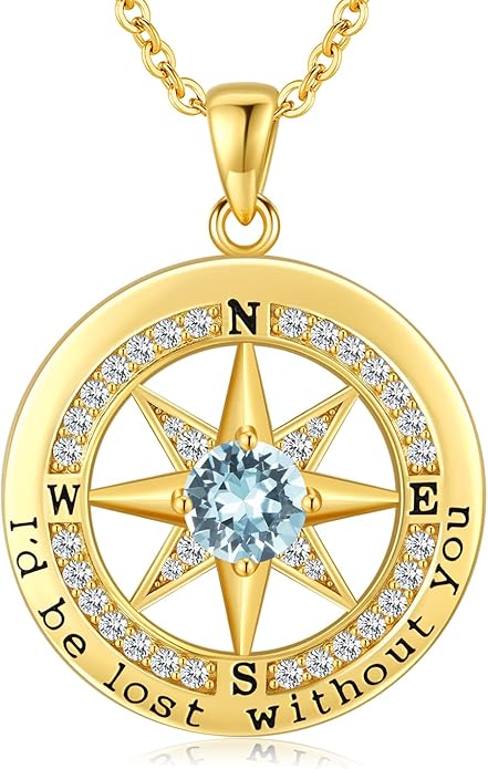 S925 Necklace Gift for Wife |Compass Jewelry |Women Anniversary |Sterling Silver |Girlfriend Birthday Gifts for Her Valentines |I'd be Lost without You |Jewel 18K Gold