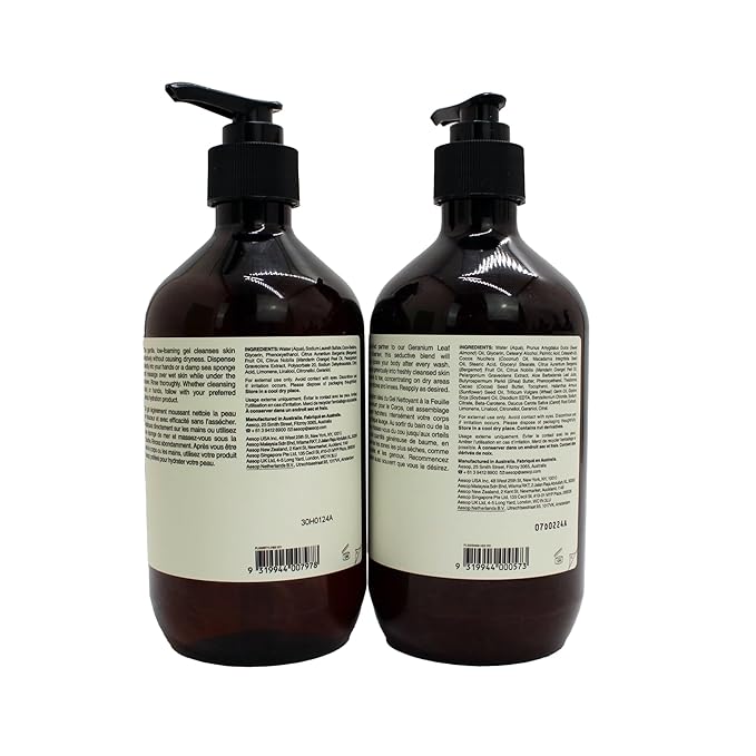 Aesop Geranium Leaf Body Cleanser & Balm Set | Green, Citrus Fresh Duo to Cleanse and Hydrate Skin | Geranium Leaf, Mandarin Rind, Bergamot Rind | 16.9 oz + 16.5 oz