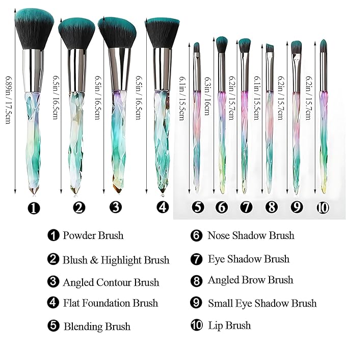 Kingtree Makeup Brushes Set, 10PCS Crystal Makeup Brushes Premium Synthetic Powder Foundation Concealer Eye Shadow Brush, Professional Face Eye Make Up Brushes for Girls Women