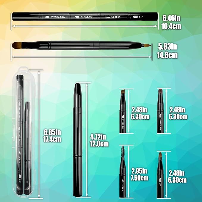 4-in-1 Makeup Brush Set - Detachable Eyeshadow, Eyebrow & Lip Brushes with Cap - Travel-Friendly