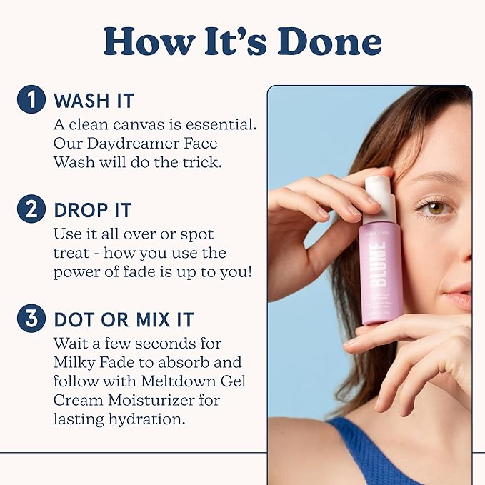 Blume Milky Fade Vitamin C Serum for Face - Dark Spot Corrector with Niacinamide, Hyaluronic Acid & Vitamin E - Helps to Soothe Skin Tone - Vegan & Cruelty-Free Hydrating Serum (1 oz)