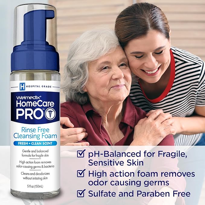 Welmedix Rinse Free Cleansing Foam, 3 in 1 Body Wash, Shampoo and Personal Cleanser for Elderly, Incontinence and Infant Care, Hospital Grade, Sulfate Free, Paraben Free (Pack of 6)