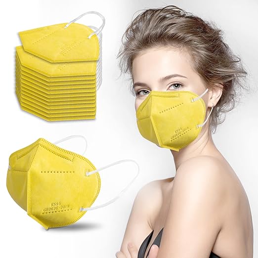 akgk KN95 Face Mask 50 PCS, Breathable Protection Masks, 5-Ply KN95 Yellow Masks, Cup Dust Safety Masks
