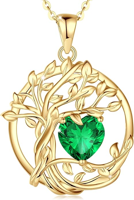 FANCIME Tree of life Birthstone necklace Sterling Silver Pendant Birthstone Necklace Gemstone Anniversary Birthday Jewelry Christmas Gifts for Mom Her Wife