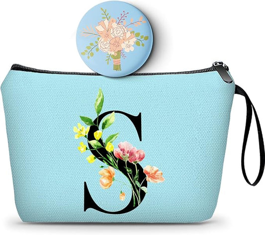 Women Birthday Unique Bride to be Bridal Shower Initial Gifts for Mom Sister Friend Her Teacher Aunt Makeup Cosmetic Bag with Mirror Mothers Day Christmas Graduation S