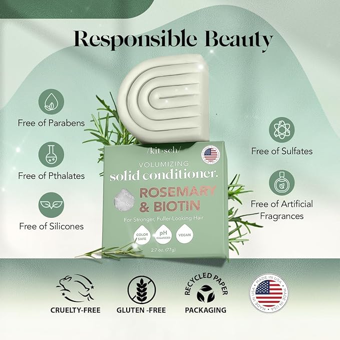 Kitsch Rosemary & Biotin Volumizing Hair Conditioner Bar for Hair Growth & Thickening – Hydrating & Cleansing Hair Conditioner for Women & Men - Paraben, Silicone & Sulfate Free - Made in USA - 2.7 oz