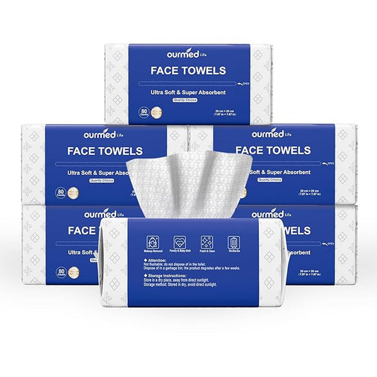 Ourmed Life Face Towels - Versatile Disposable Biodegradable Cloths for Sensitive Skin | Lint-Free Facial Towel for Cleansing, Skincare, Makeup Removal & Dry Wipes, 480 Count
