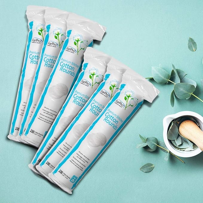 ForPro Premium Stitched Cotton Rounds, 100% Pure Cotton Pads for Removing Makeup, Nail Polish, and Cleansing Face, Pack of 6, Counts 600