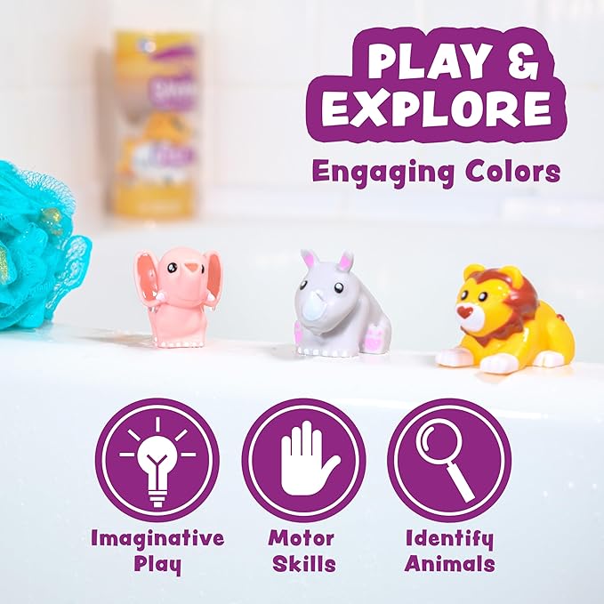 Tub Works® Savanna™ Mold Free Bath Toys, 6 Pack | Sealed, No Hole Bath Toys Design Keeps Moisture Out | Soft, Squeezable & Float on Water | Easy-Grip Baby & Toddler Bathtub Toys | Great Baby Pool Toys