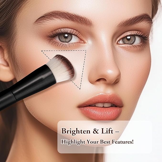 Professional Foundation Brush Set for Liquid Makeup - 0.06mm Ultra-Fine Bristles | Concealer Blush Contour Liquid Cream Blending Angled Shape | No Shedding & Easy Clean | Kabuki Makeup Brushes (3 pcs)