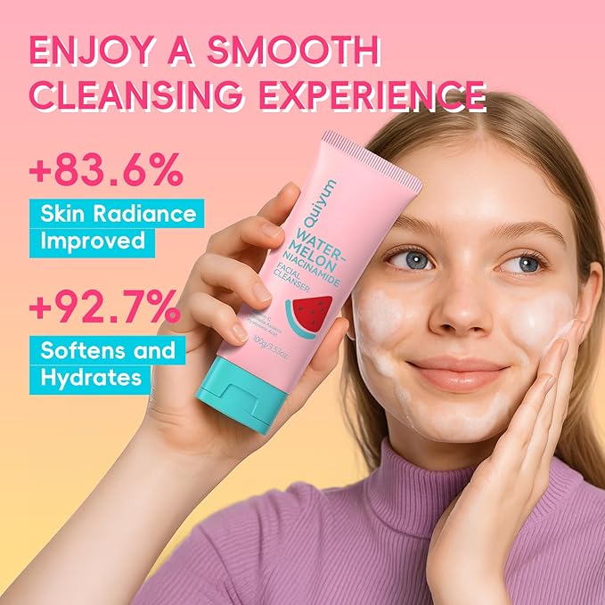 Foaming Face Wash, Watermelon Extracts, Niacinamide, Vitamin C, Hyaluronic Acid, Centella Asiatica, Exfoliating, Pore Minimizer, Hydrate, Glow, 3.53 Oz