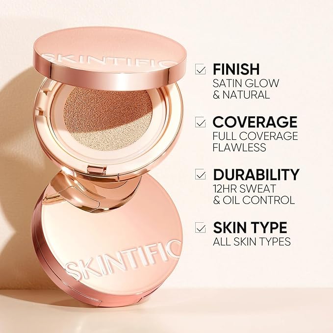 Full Coverage Cushion Foundation, Weightless, Skin Fit, Satin Glow Finish, Oil-Control Waterproof Foundation, Sweatproof Flawless BB Cream CC Korean Makeup
