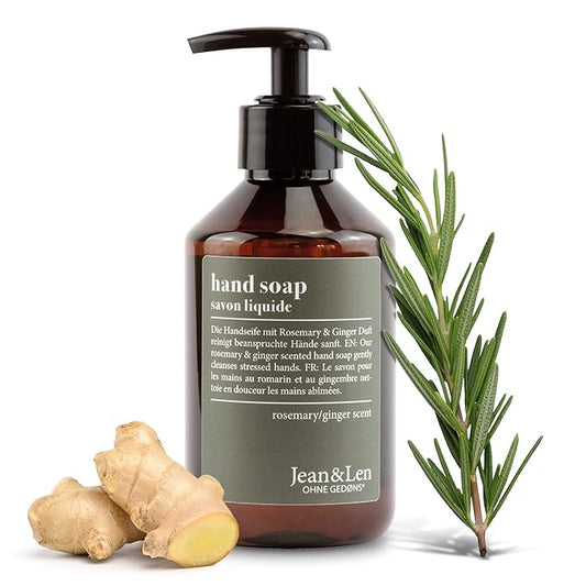 Moisturizing Liquid Hand Soap by Jean&Len with Rosemary Ginger scent, for soft and clean hands, silicone and paraben free with natural ingredients, vegan, 8.4 Fl. Oz.