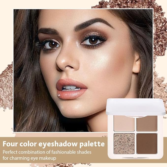4 Colors Matte Shimmer Eyeshadow Makeup Palette,Champagne Nude Light Dark Brown Natural Neutral Eye Shadow Palette,Long Lasting Waterproof Naturing-Looking Women Girls Eye Shadow