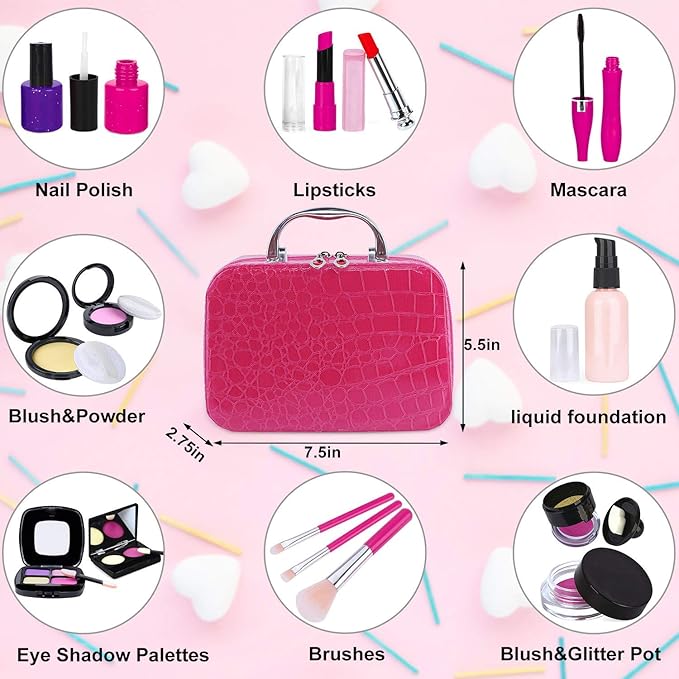 Tepsmigo Pretend Makeup Kit for Girls, Kids Pretend Play Makeup Set - with Cosmetic Bag for Birthday Christmas, Toy Makeup Set for Toddler, Little Girls Age 3+(Not Real Makeup)