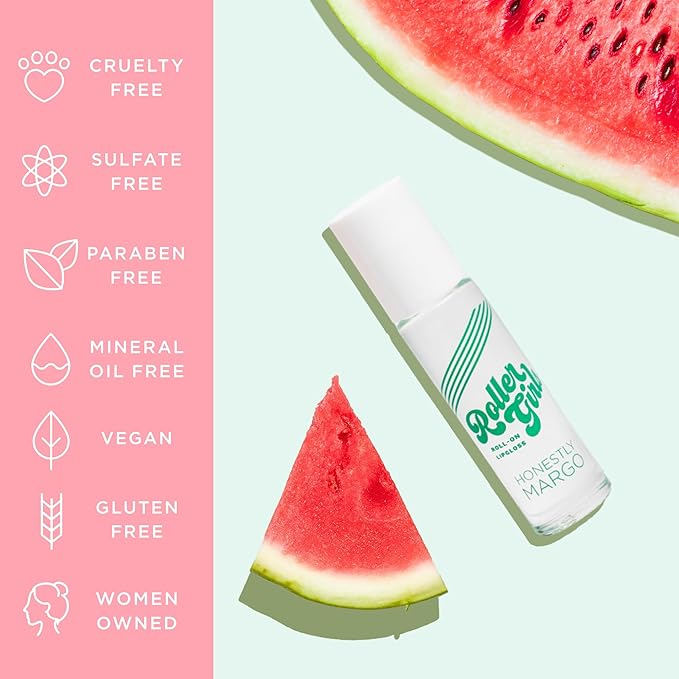 Honestly Margo Roller Girl Roll-On Lip Gloss (Watermelon Alexis, Pack of 2) – Lip Gloss for Women with Hydrating Vitamin E & Moisturizing Shine, Refreshingly Lightweight Your Lip Stain, Non Stick