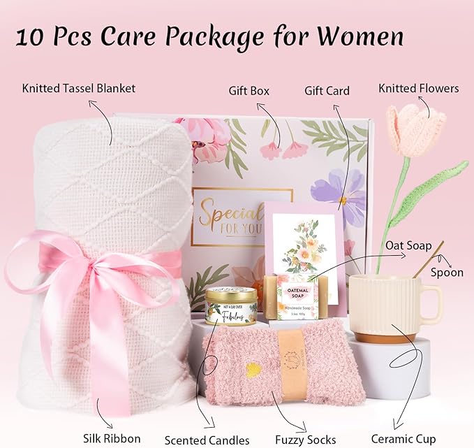 Birthday Gifts for Women, Get Well Soon Gifts Package, Luxury Self Care Box Spa Gifts, Happy Birthday Gifts for Her, Mother's Day, Sister, Best Friend, Wife, Girlfriend, Birthday Gifts Ideas (Ivory)