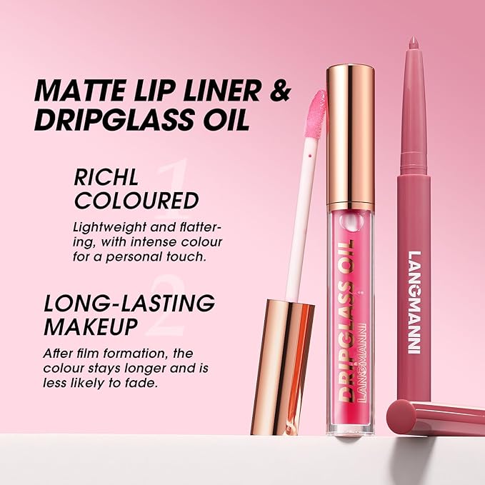 6pcs Hydrating Lip Oils + Lip Liner Pencil Lip Combo Sets, 24H Long-Lasting Lip Kit with Lip Liner and Gloss, Nourishing, Non-Sticky Tinted Stain Lip Gloss Plumping Lip Oil Set for Women(Set A)