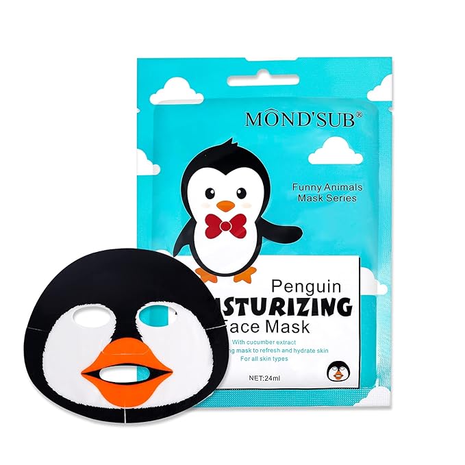 Animal Spa Mask, Character Masks Sheet- Penguin, Panda, Tiger, Cat -Nourishing Moisturizing Effects For All Skin Types- Birthday Party Gift for her, Girls Night, Spa Night, Beauty Gift (8pack)