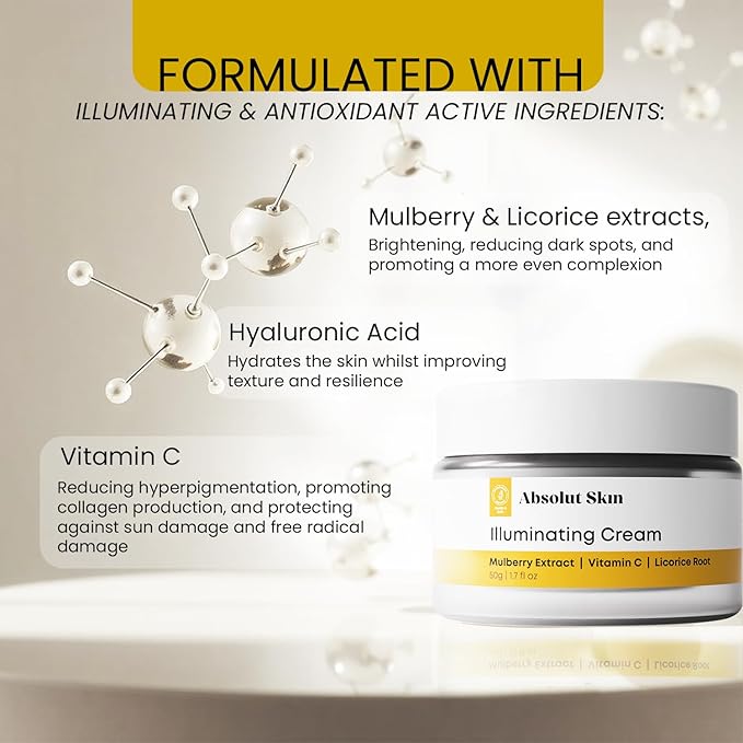 AbsolutSkin Illuminating Cream – Skin Brightening Moisturizer with Vitamin C, Mulberry & Licorice Extract – Hydrates & Evens Tone – 50ml
