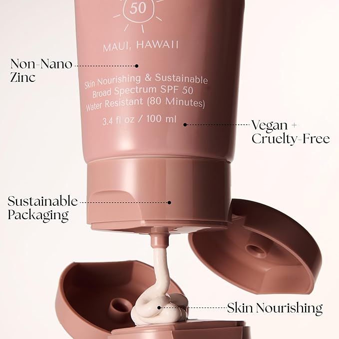 SPF 50 Mineral Sunscreen - Reef Friendly, Ocean Safe, Vegan Sunscreen Lotion for All Ages, No White Residue, Water-Resistant, 3.4 fl oz