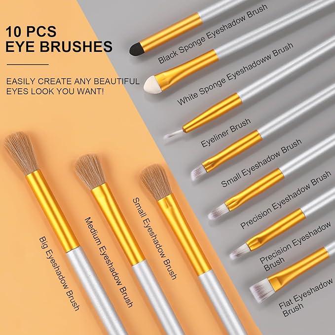 VANDER Makeup Brushes, 24pcs Premium Synthetic Makeup Brush Set for Foundation, Professional Eyeshadow, Eyeliner, Concealer Make up Brush Kit (Without Makeup Bag) Champagne