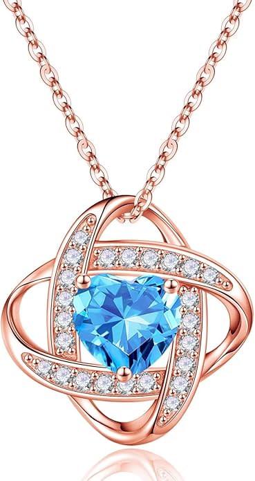 Iefil 925 Sterling Silver Love Knot Birthstone Necklace, Natural or Created Gemstone, Anniversary Birthday Gifts for Women, Jewelry Gifts for Wife Mom Girlfriend