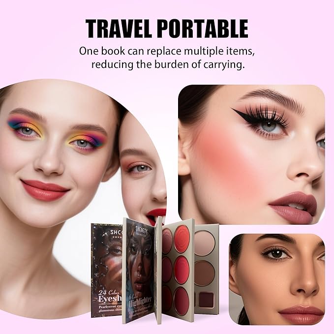 4-Layer Multi - Functional Beauty Book Kit- Style Makeup Palette Ingeniously Combines Eyeshadows, Blushes, Highlighters, Contour Powders In One,Best Choice for A Gift for Women (SH2511B)