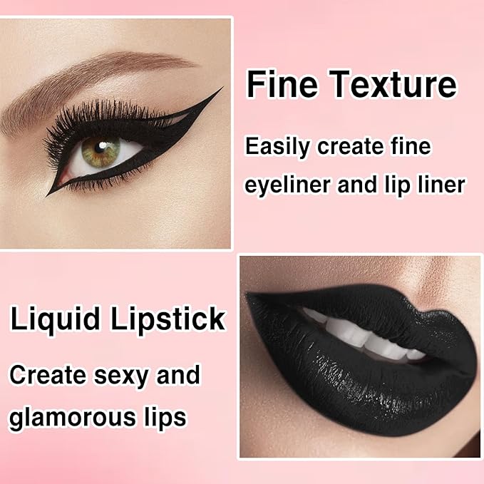 3 in 1 Black Matte Lipstick and Lip Liner Set, Liquid Lipstick Lip Gloss, Smudge Proof, Waterproof and Long Lasting for Halloween Cosplay Goth Makeup
