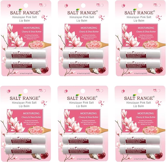 Salt Range Lip balm formulated with cherry and shea butter, 100% natural, soothing, hydrating, and deeply nourishing, Organic chapstick, 6-count pack (12 pieces total)