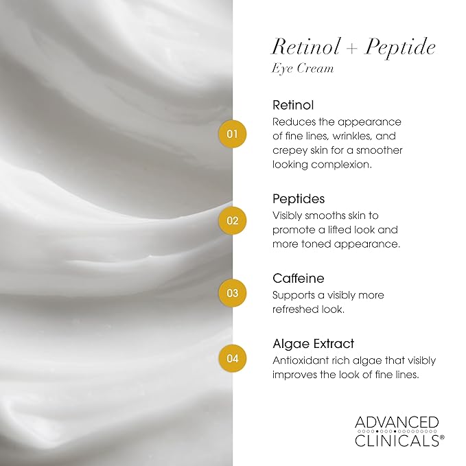 Advanced Clinicals Retinol Eye Cream + Vitamin C Under Eye Cream 2pc Skin Care Set | Visible Anti Aging Under Eyes Face Moisturizer Helps Improve Appearance Of Dark Circles, Puffy Eyes, & Puffiness