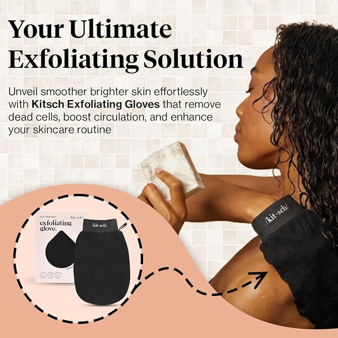 Kitsch Exfoliating Glove – Korean Exfoliating Mitt & Deep Exfoliating Body Scrubber for Shower, Bath | Body Exfoliator, Dead Skin Remover | Skin Care for Smooth, Renewed Skin - 1pc, Black