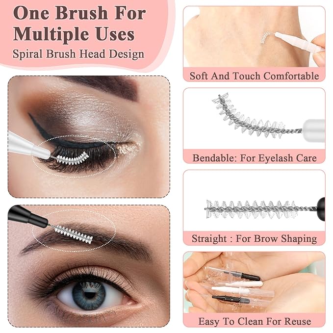 Brow Lamination Brush Supplies - 120Pcs Micro Eyebrow Brush And Comb Spoolies for Eyelash Extensions (Black, White)