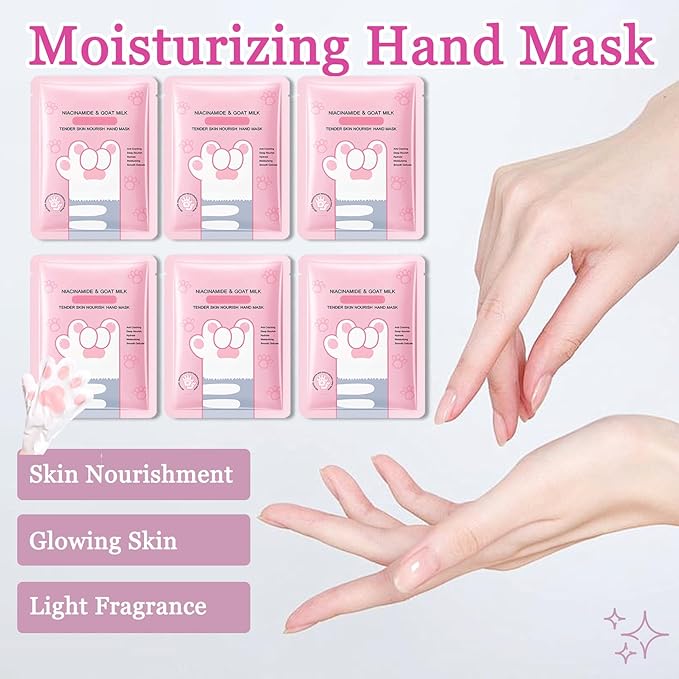 Hydrating Hand Masks, 6PCS Hand Mask Moisturizing Gloves for Men Women, Smooth Long Lasting Soft Exfoliating Hand Peeling Spa Mask Moisturizer Beauty Gift Set for Dry Cracked Rough Dull Hands（C)