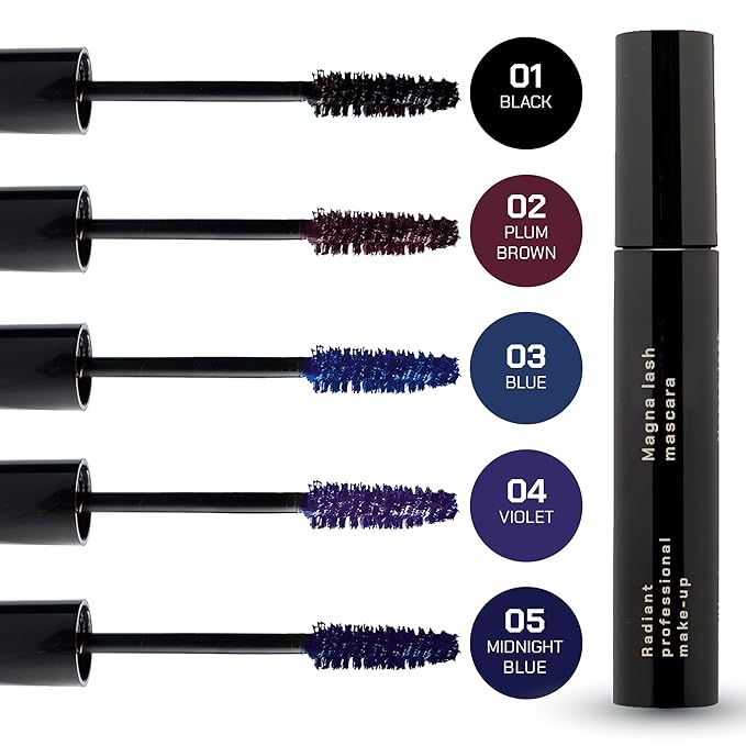 Radiant Professional Lengthening Mascara with silicone brush – Smudge-Proof Curl Mascara Volume and Length for Sensitive Eyes, Cruelty Free, Ideal for Mature & Young Women, 0.43 oz (02 Plum Brown)