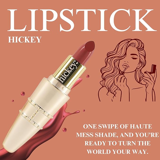 Hickey Lipstick Organic Haute Mess Terracotta Lipstick Shade Refillable, Long Lasting Lipstick for Women, Hydrating & Moisturizing Shade, Lip Color for Women, Gluten-Free & Vegan with Highly Pigmented