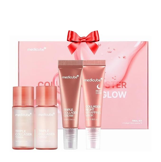 medicube Glass Skin Collagen Trial Kit | Korean Skincare Set and Kit | Gifts for women | 4-Step Skincare Set for glowy skin | Travel Size