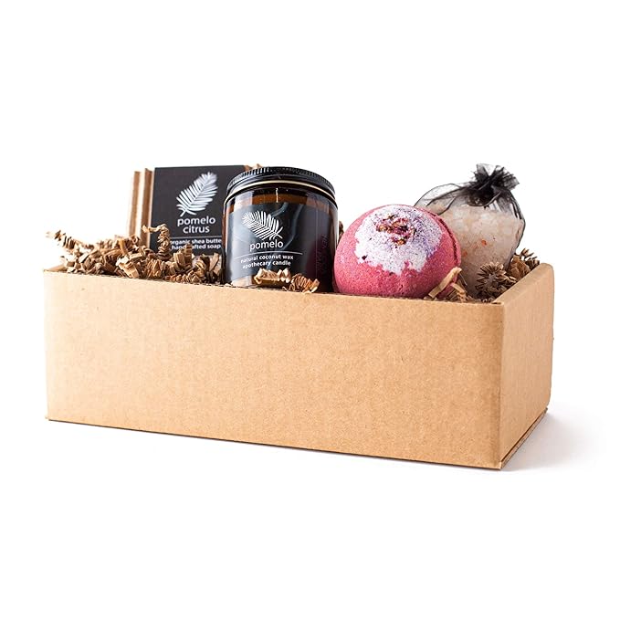 Hemlock Park Pomelo Citrus Artisanal Spa Gift Box | Apothecary Candle, Shea Butter Soap, Bath Bomb, Mineral Salt Bath Soak | Handcrafted with Plant Based Ingredients
