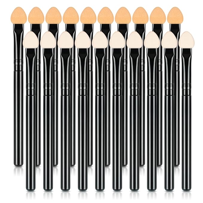 Foam Eyeshadow Applicators Double Sided Sponge Tip Reusable，20Pcs Professional Organic Long Handle Washable Makeup Eye Shadow Brush Set