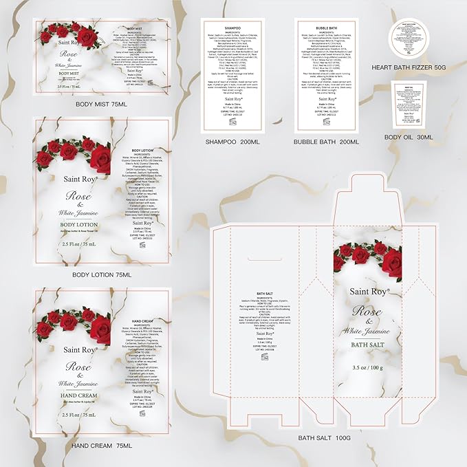 Christmas Gifts for Women - 21-Piece Luxury Rose & Jasmine Spa Gift Basket Set Bath and Body Gift Sets Care Kit with Make up sponge | Valentine's Day, Mothers Day Gifts Baskets for Mom, Wife