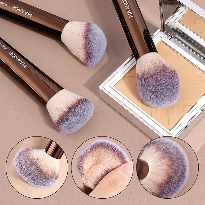 MAANGE 16PCS Makeup Brush Set Travel Makeup Brushes for Liquid Powder Contour Concealer Cream Cosmetics Blending Eyeshadow Eyeliner (Coffee)