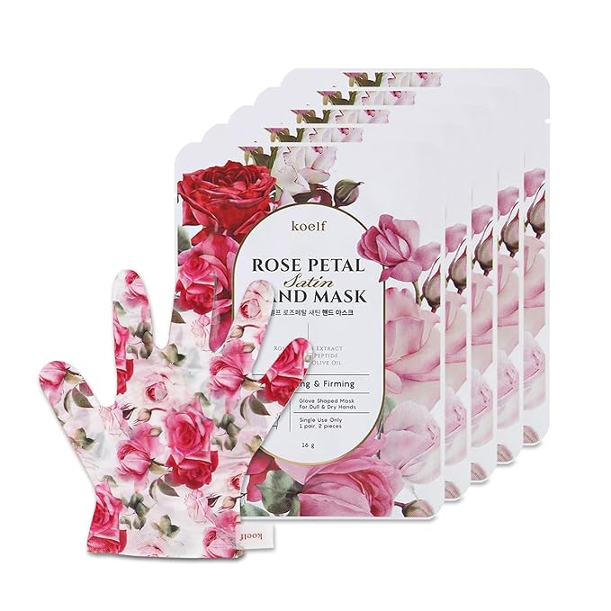PETITFEE Rose Petal Satin Hand Mask (5pairs) - Intensive Nourishing, Moisturizing Gloves, Rose Scented Hand Repair Masks with Peptide, Collagen, Shea Butter for Silky Smooth Hand Treatment