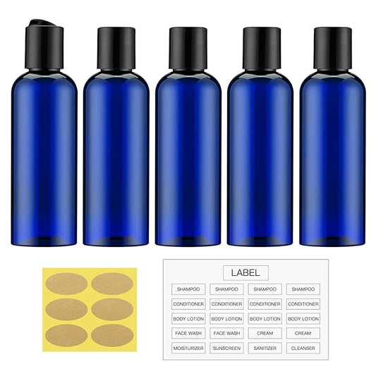 Travel Bottles for Toiletries 3.4 oz - Travel Size Containers for Shampoo Plastic - Small Empty Lotion Squeeze Bottle for Liquid TSA Approved - Leak Proof Mini Conditioner Refillable Blue 100ml