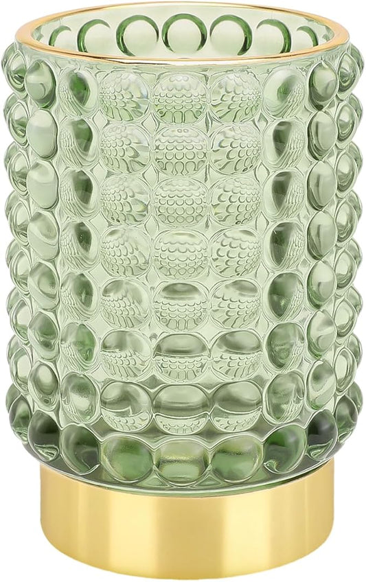 DASITON Makeup Brush Holder Organizer, Crystal Cosmetic Make Up Brush Holder, Glass Makeup Brushes Storage Organizer, Vintage Make Up Cup Desk Pen Pencil Holder, Toothbrush Holders (Green L)