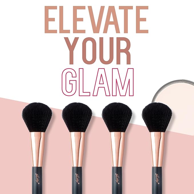 Skone Cosmetics Powder Brush - Luxe Premium Rose Gold and Synthetic Black Face Powder Brush - Professional Grade Nylon Powder Face Brush For Applying Pressed Powder, Loose Powder, Setting Powder, Bronzer - Cruelty Free Makeup Brushes